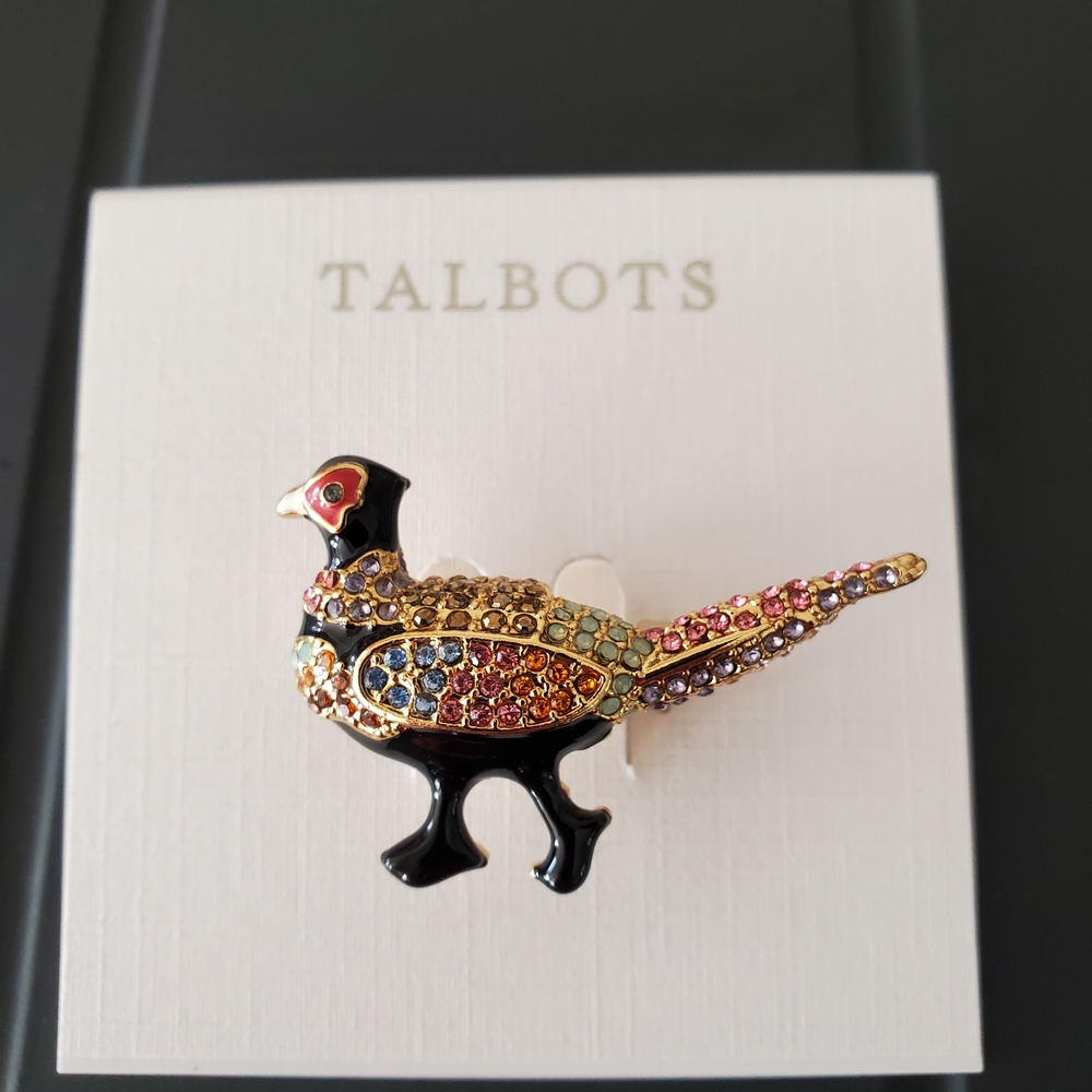 Talbots Colorful Pheasant Brooch with Gold Accents